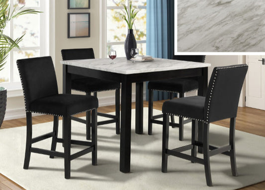 5pcs 1715 Lennon Black Marble Top Counter Height Dining Set