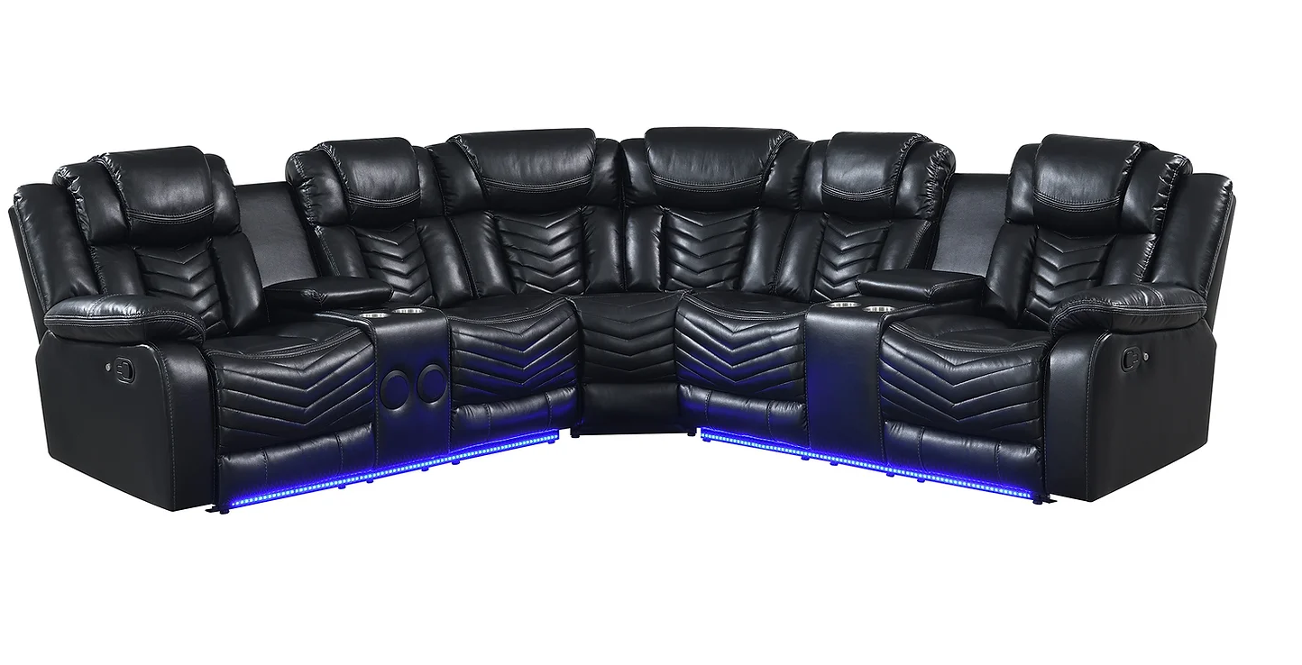 Lucky Charm Black LED Reclining Sectional