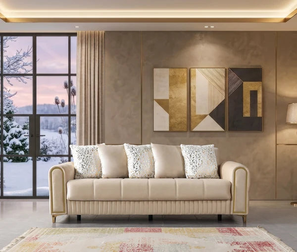 Sandra Ivory Velvet Sofabed 88"