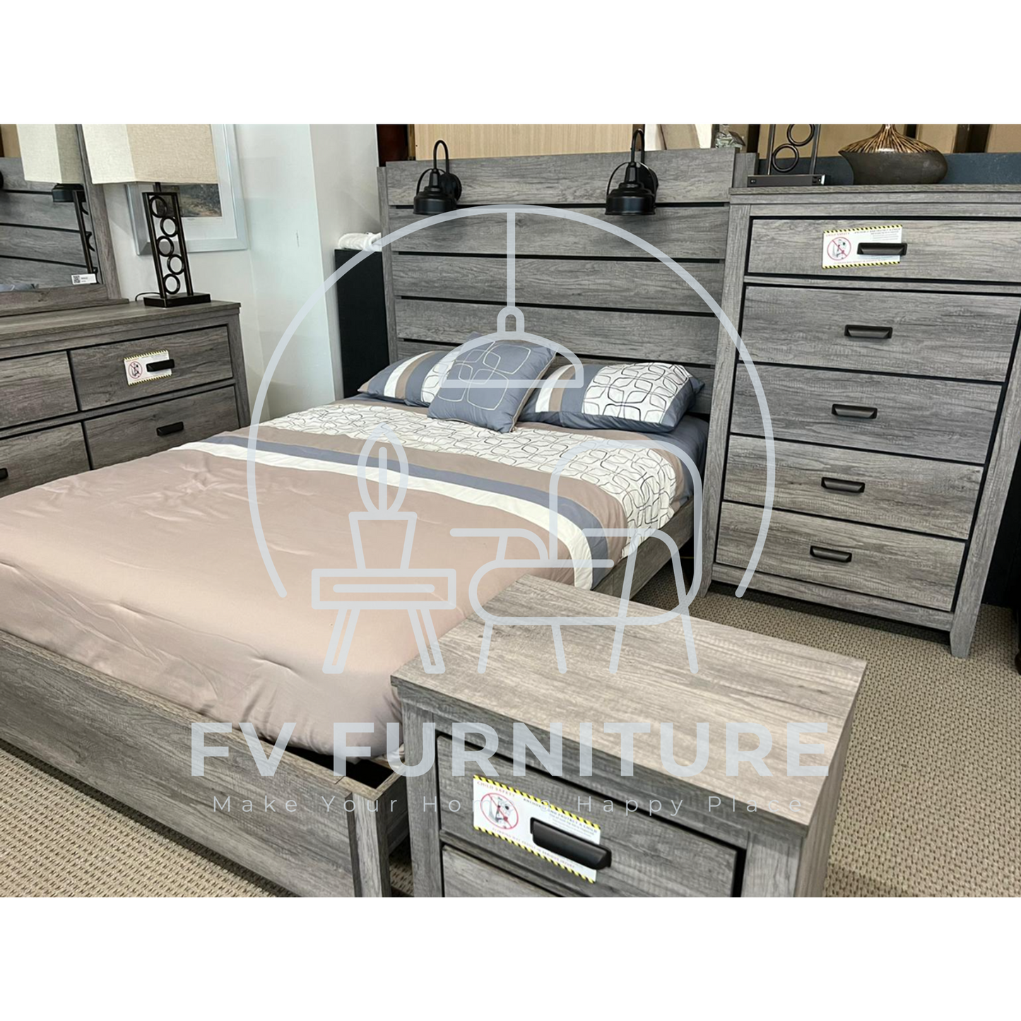 5pcs Rustic Wood Finish Bedroom Set (Multiple Sizes & Colors)