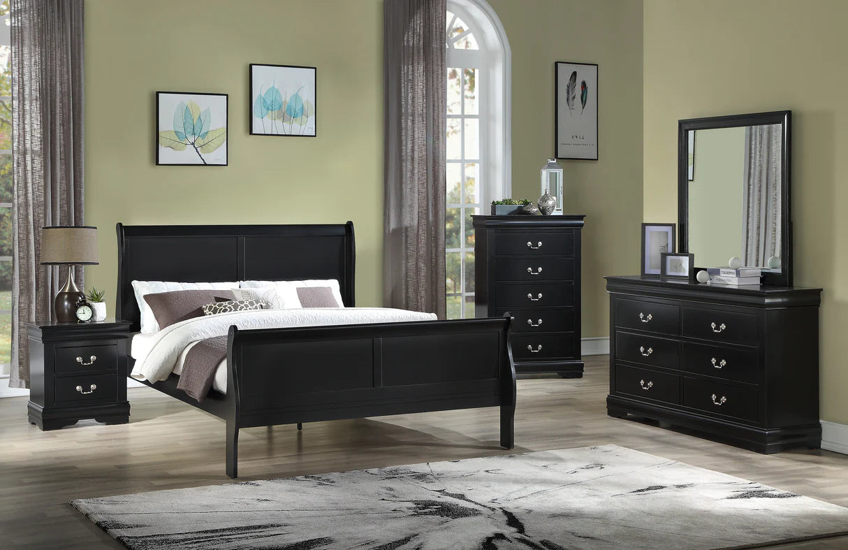 5pcs Louis Philip Black Finish Bedroom Set