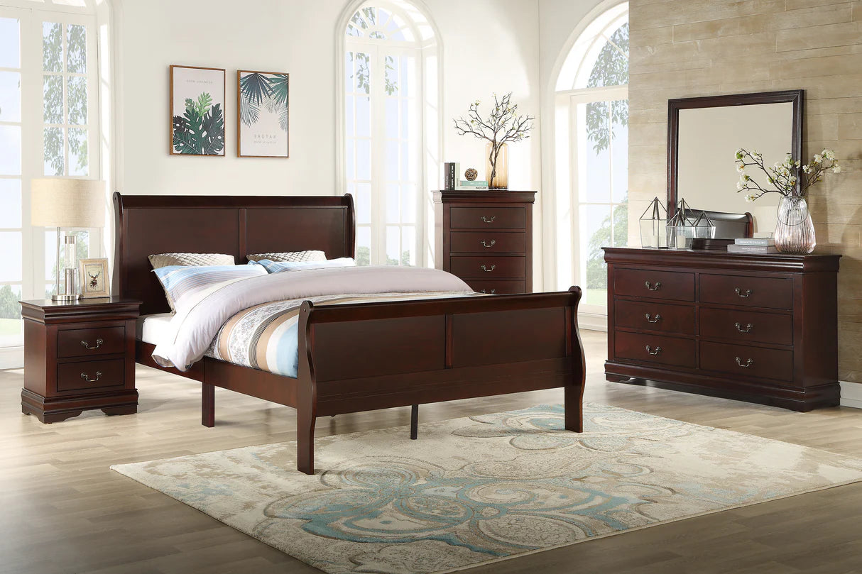 5pcs Louis Philip Cherry Finish Bedroom Set
