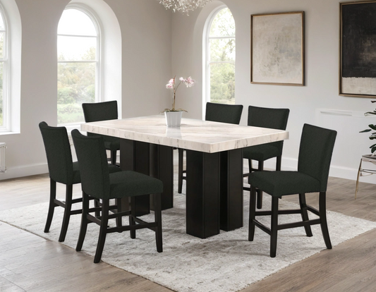 Finley20 Black Genuine Marble Top Counter Height  7pcs Dining Set