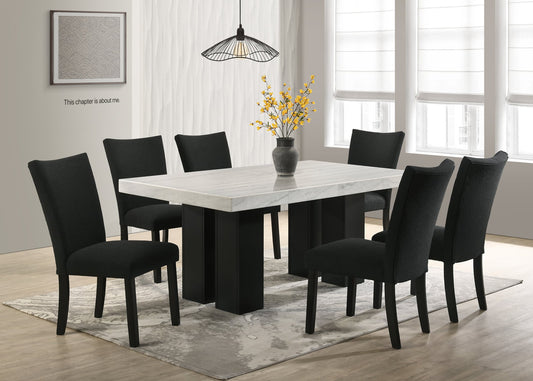 Finley10 Black Genuine Marble 7pcs Dining Set