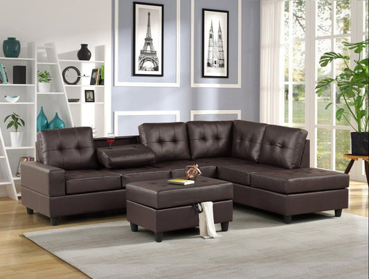 Heights Brown PU Leather Reversible Sectional & Ottoman Set