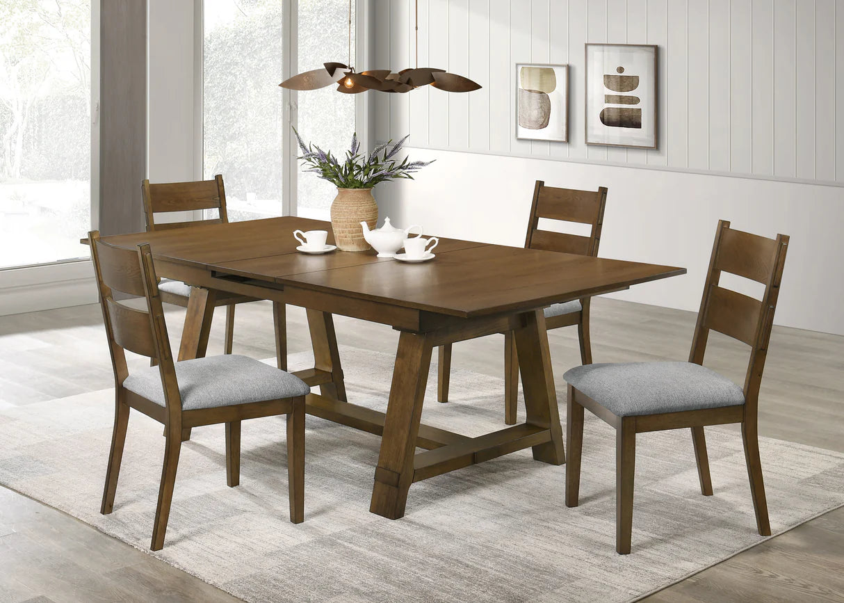 6pcs Everly Brown Wood Finish Dining Set