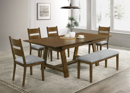6pcs Everly Brown Wood Finish Dining Set