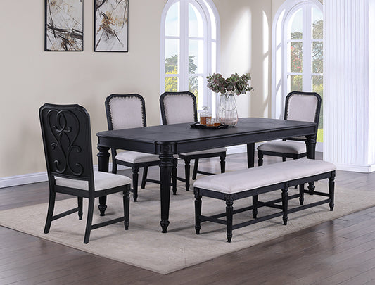 6pcs Kingsbury Black & Linen Dining Set