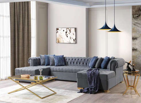 Lauren Gray Velvet Double Chaise 136" Sectional