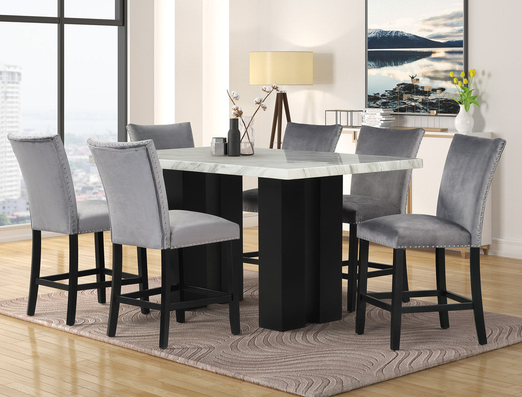2220 Gray - (FAUX MARBLE) Gray 7pcse dining set
