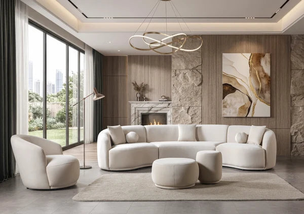 Bonita Ivory Velvet 3-Piece Curved 138" Sectional