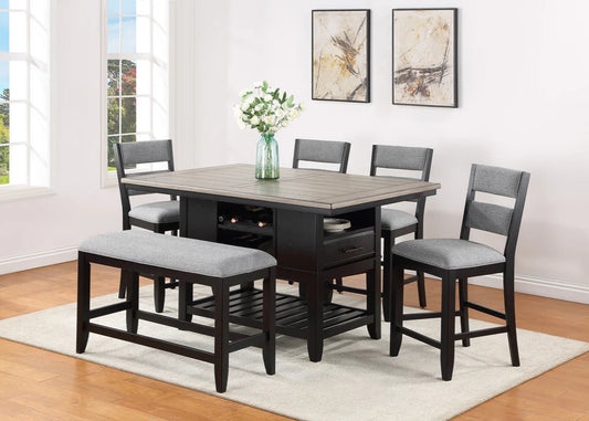 6pcs Frey Black & Gray Counter Height Dining Set