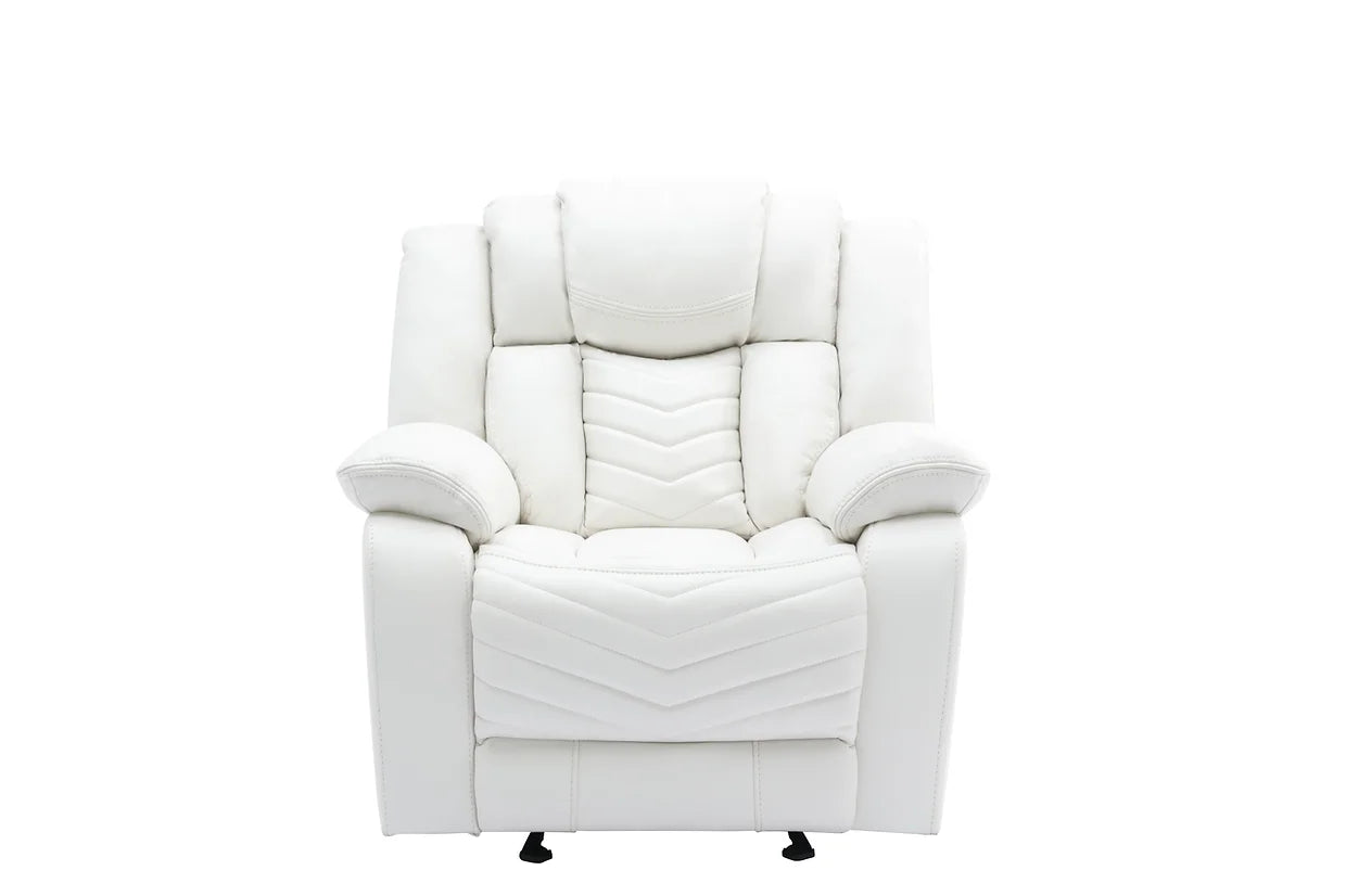 3pcs Lucky Charm White Leather Speaker LED Reclining Sofa Set