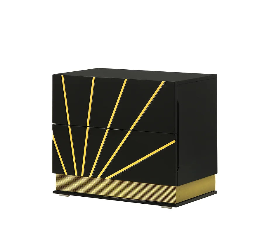 4pcs Zenia Black & Gold Finish Highgloss LED Bedroom Set