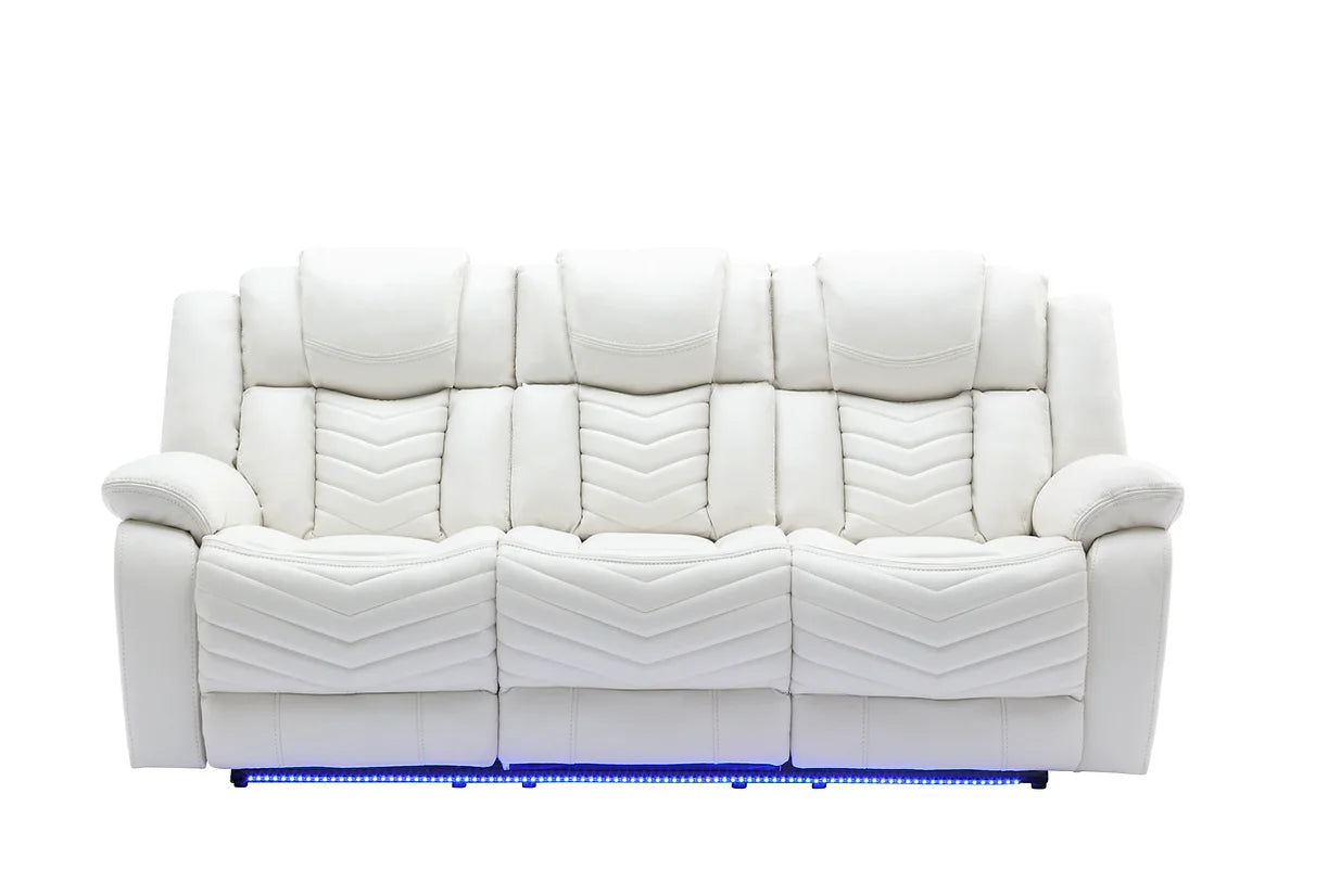3pcs Lucky Charm White Leather Speaker LED Reclining Sofa Set