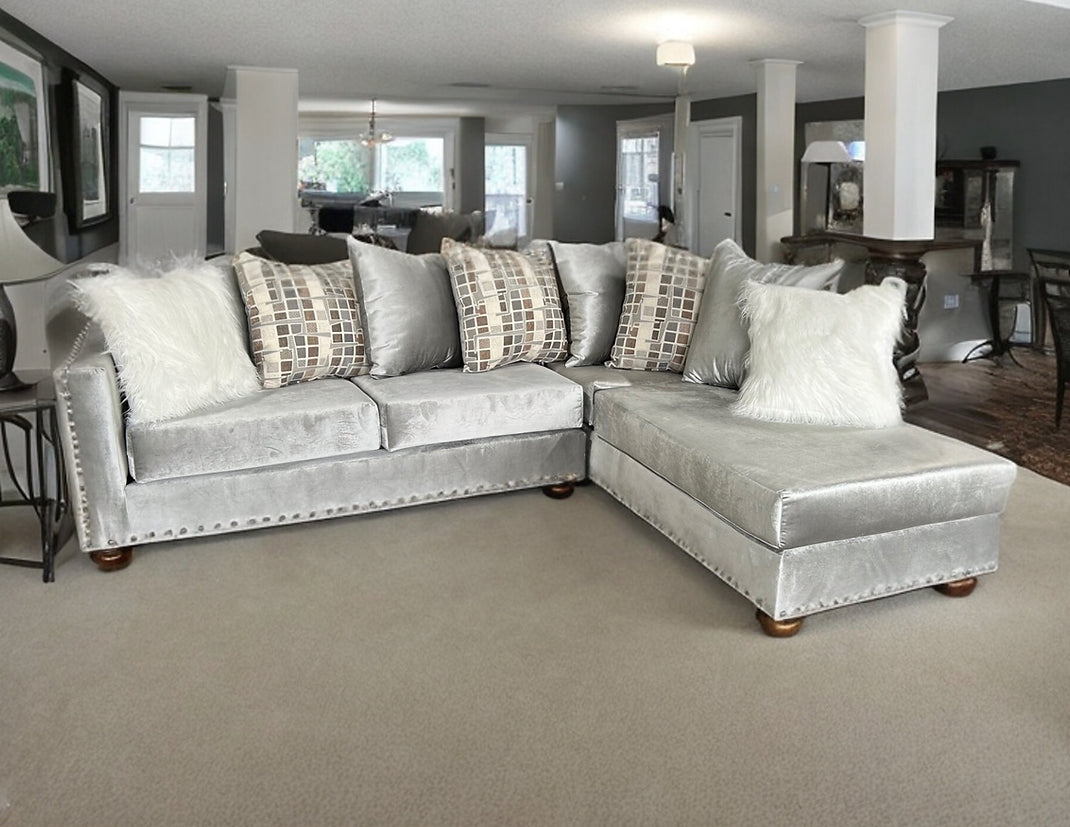 S315 Silver Velvet Sectional