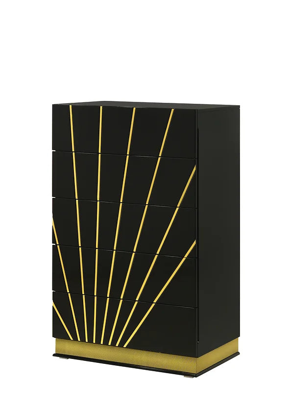 4pcs Zenia Black & Gold Finish Highgloss LED Bedroom Set