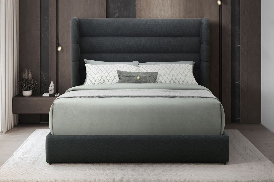 Hero Black Boucle Fabric Platform Bed Frame
