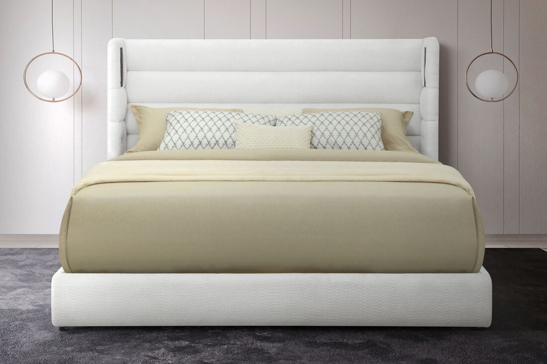 Hero White Boucle Fabric Platform Bed Frame