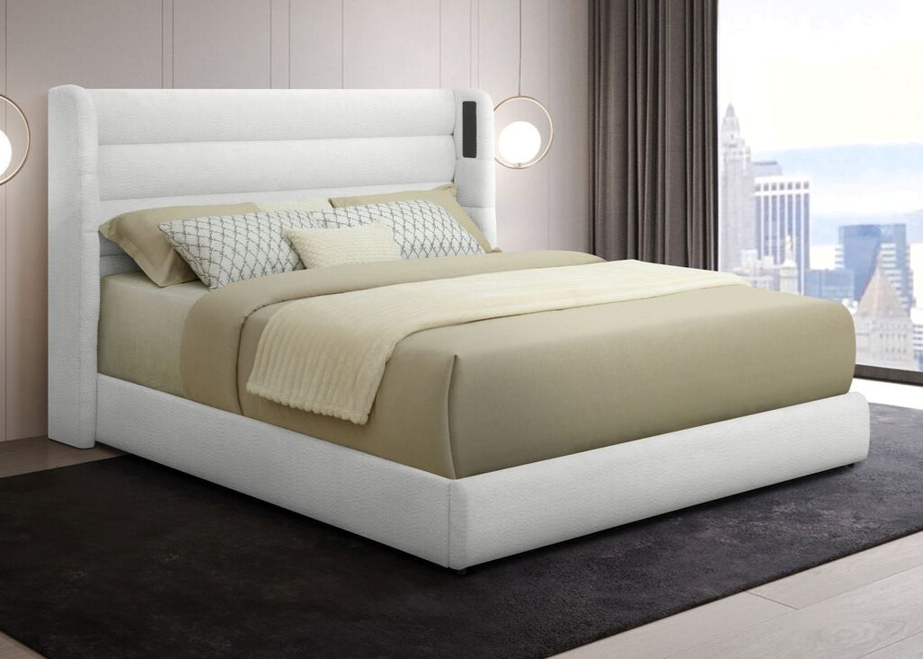 Hero White Boucle Fabric Platform Bed Frame