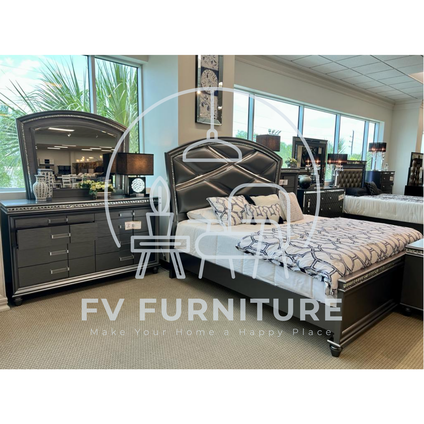5pcs Grey Wood Finish Bedroom Set (Multiple Sizes)