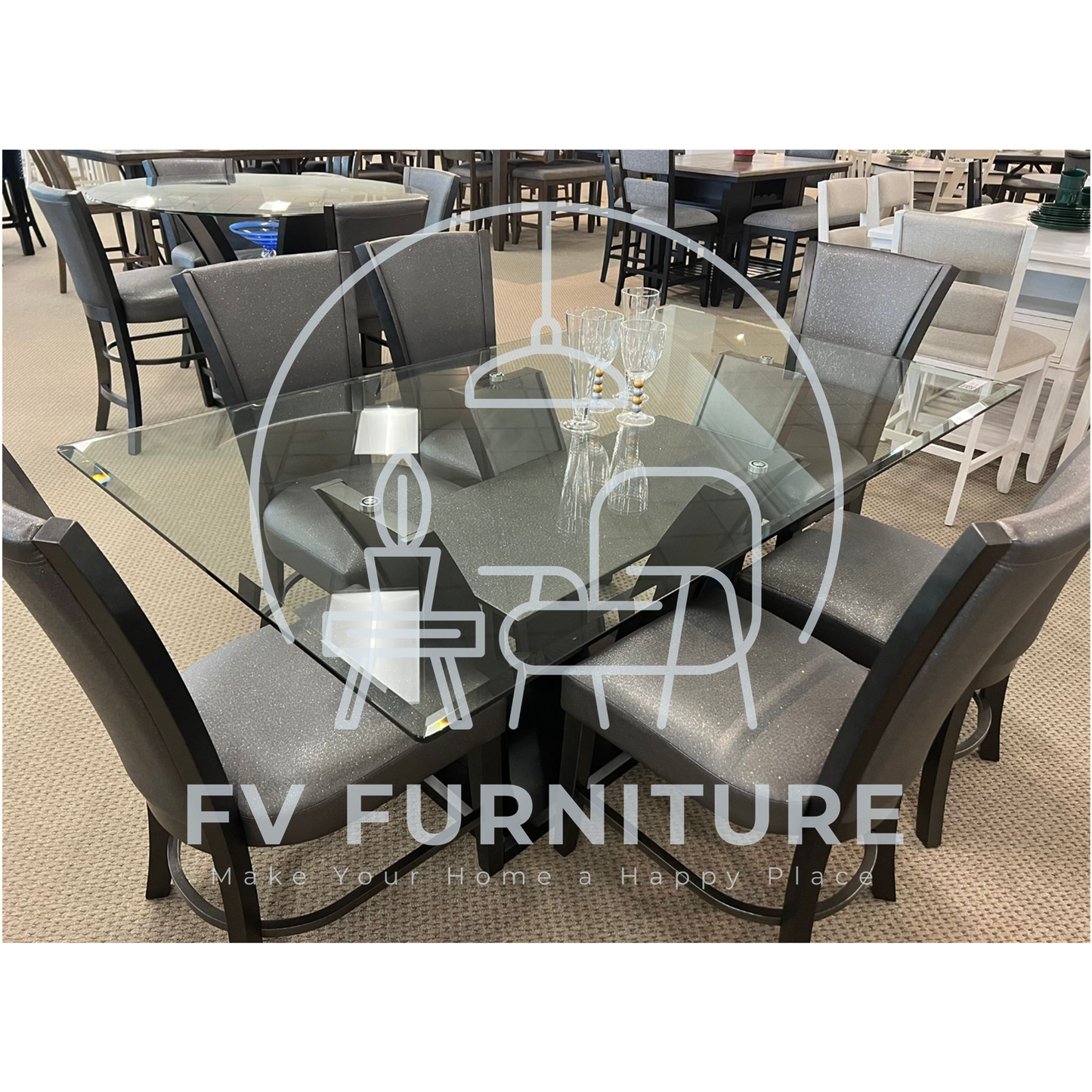 7pcs Glass Rectangular Top Dining Set
