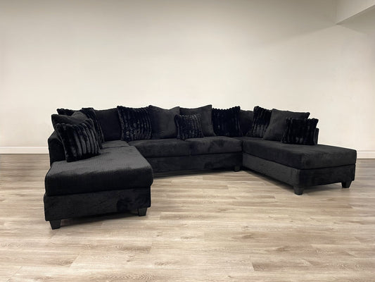 411 Black Double Chaise Sectional