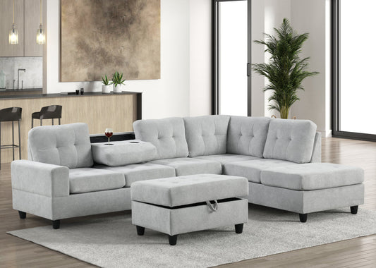 41Heights Grey Reversible Sectional & Storage Ottoman