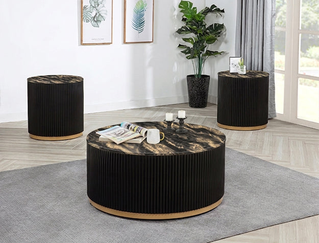 KARA COFFEE TABLE W/CASTERS GD BK