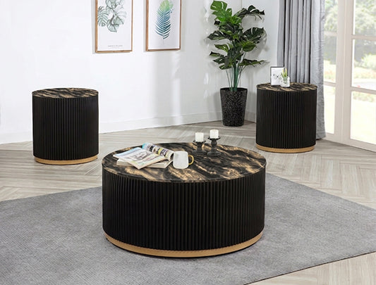 KARA COFFEE TABLE W/CASTERS GD BK