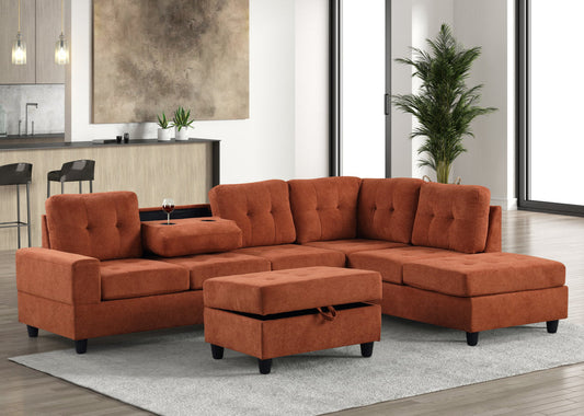 43Heights Rust Reversible Sectional & Storage Ottoman