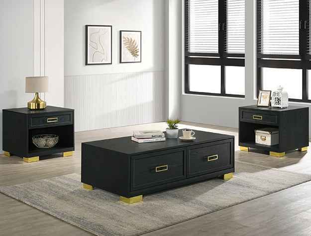 3pcs 4600 Pepe Black Wood Finish Cocktail Table Set