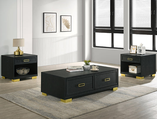 3pcs 4600 Pepe Black Wood Finish Cocktail Table Set