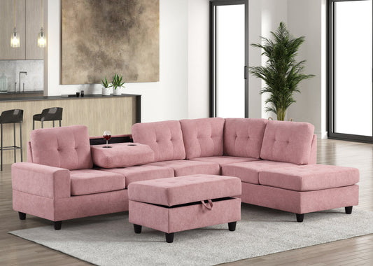 46Heights Pink Reversible Sectional & Storage Ottoman