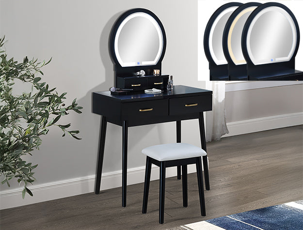 CECILIA VANITY TABLE & STOOL-BLACK