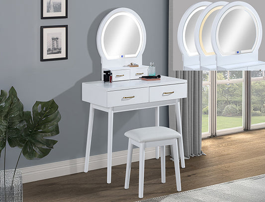 4905 White Cecilia Vanity Table & Stool