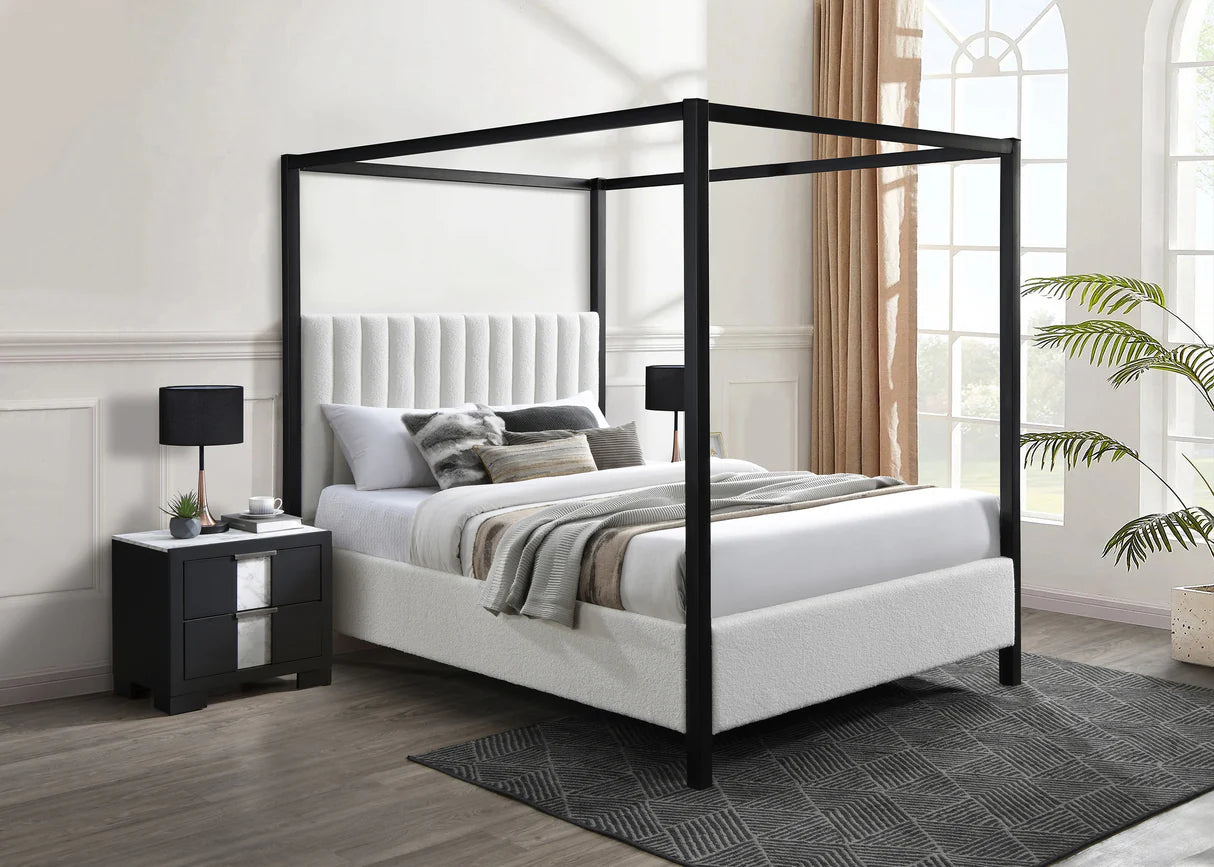 Adalyn Black & White Boucle Canopy Bed Frame