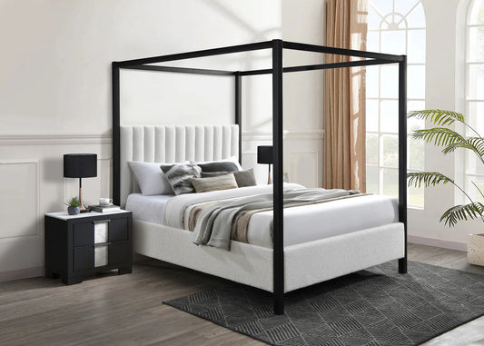 Adalyn Black & White Boucle Canopy Bed Frame