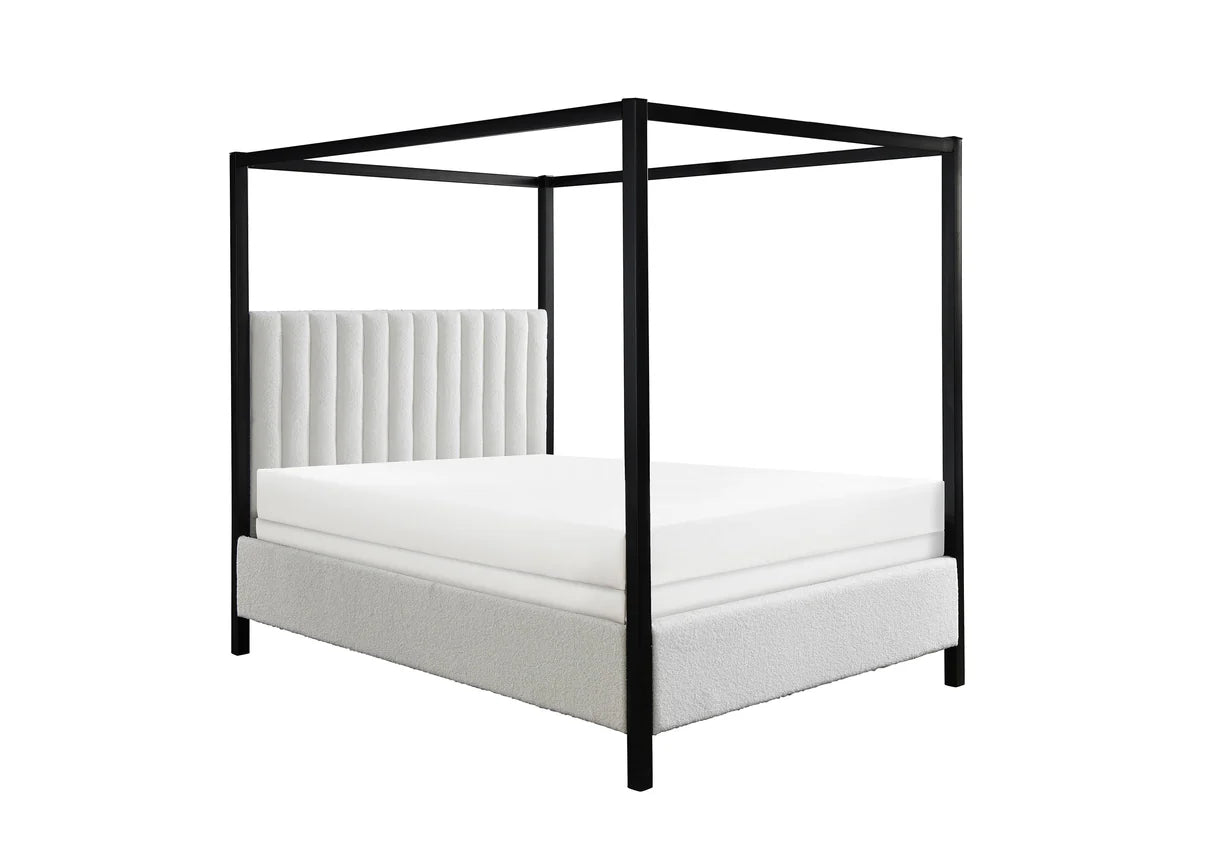 Adalyn Black & White Boucle Canopy Bed Frame