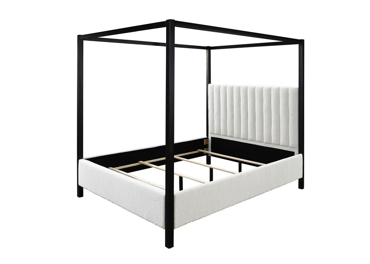 Adalyn Black & White Boucle Canopy Bed Frame