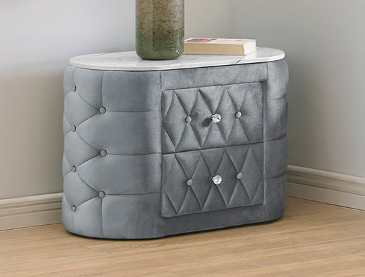 5115GY-2 Natalia Grey Velvet Nightstand