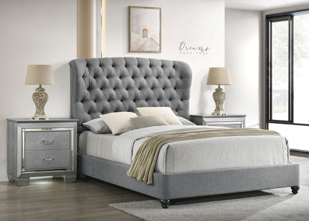 Linda Grey Linen Bed Frame