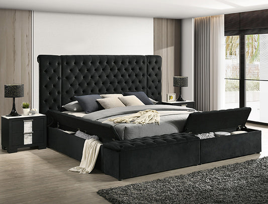 5203BK Lilian Black Velvet Storage Bed Frame