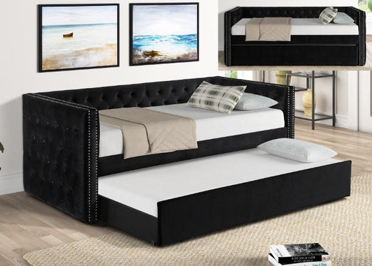 5335 Trina Black Linen Daybed with Trundle