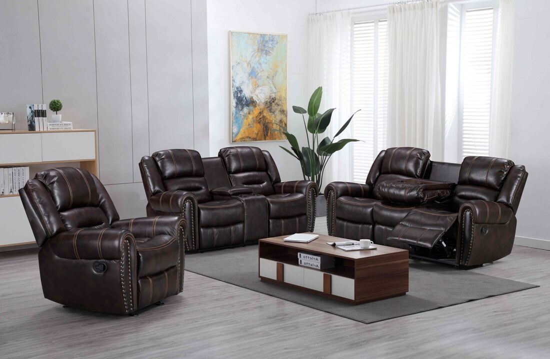 3pcs Lexington Brown Leather Gel Reclining Sofa Set
