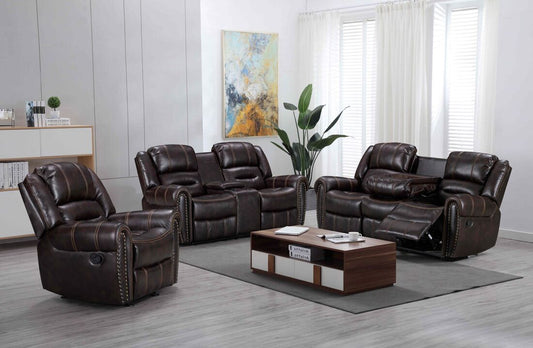 3pcs Lexington Brown Leather Gel Reclining Sofa Set