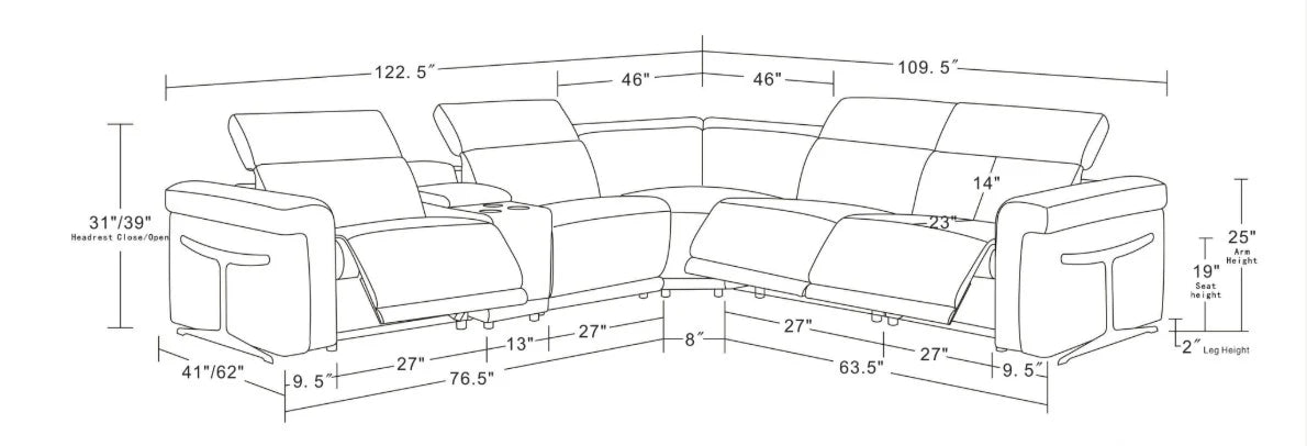 MI-1112-6pcs Lucca L.T. Grey Reclining Sectional