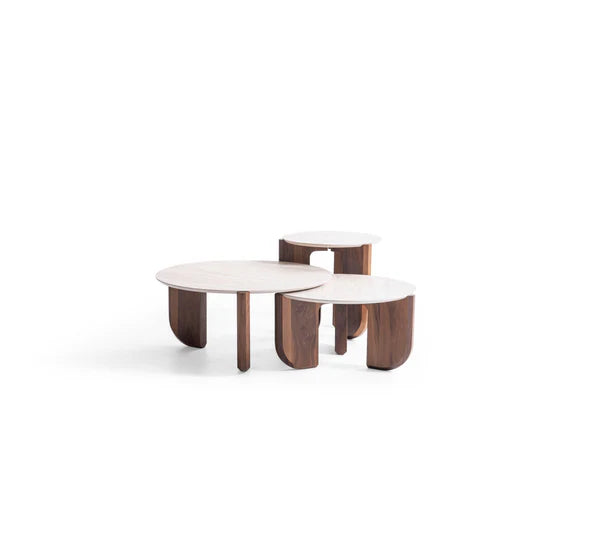 3pcs 720 Walnut-Travertine Coffee Table Set
