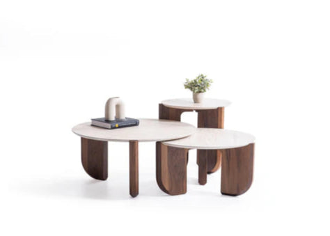3pcs 720 Walnut-Travertine Coffee Table Set