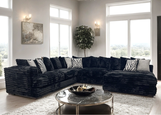 880 Black Thick Chenille Fabric Oversized Sectional